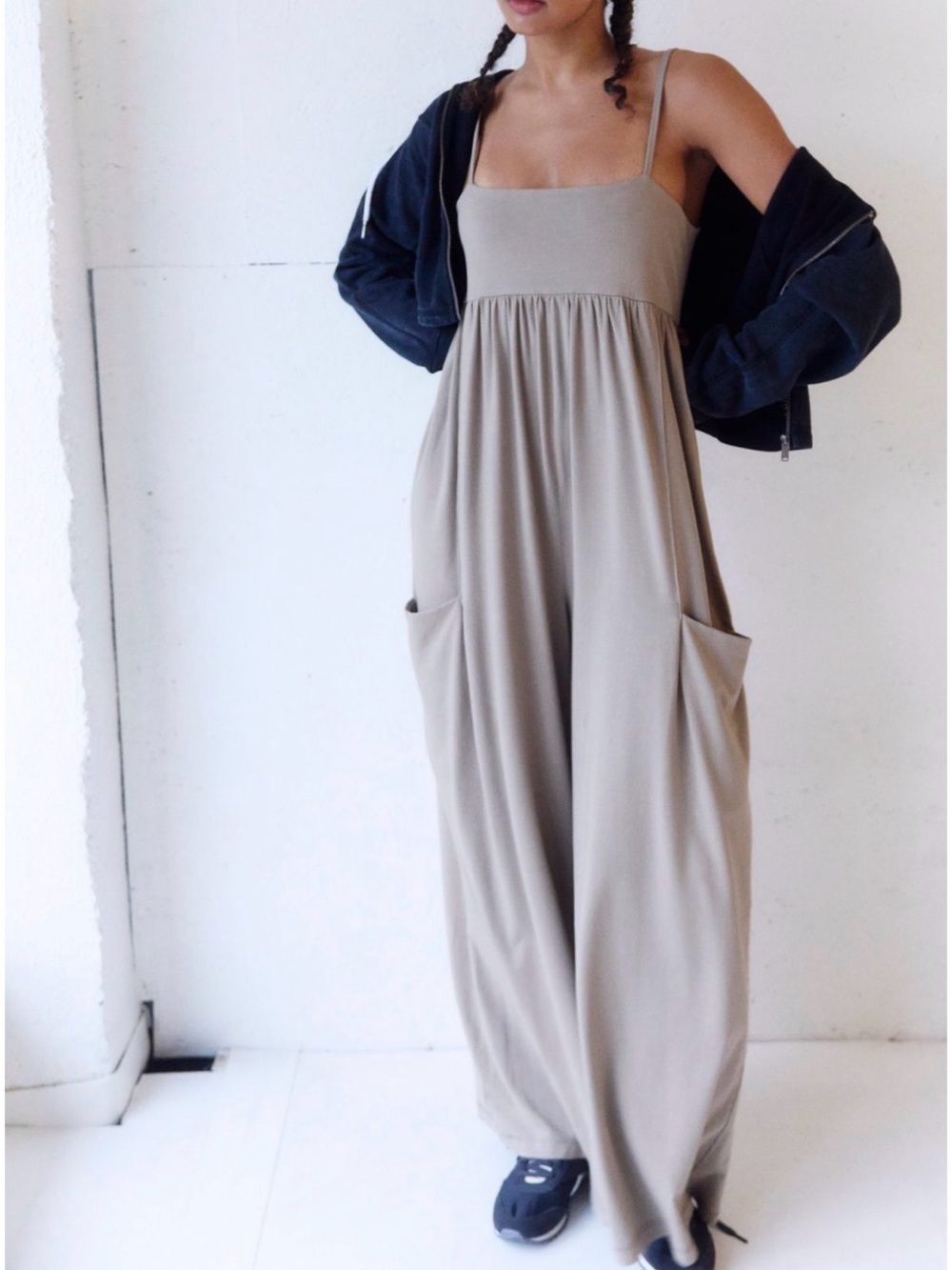 FP Movement by Free People Taupe Wide-Leg Hot Shot Jumpsuit with Pockets